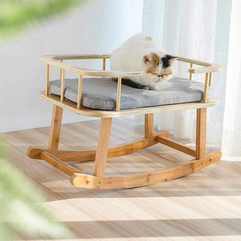 Lit INSTACHEW Rockaby | Canapé en Bambou Élégant avec Coussin Doux pour Chats et Chiens