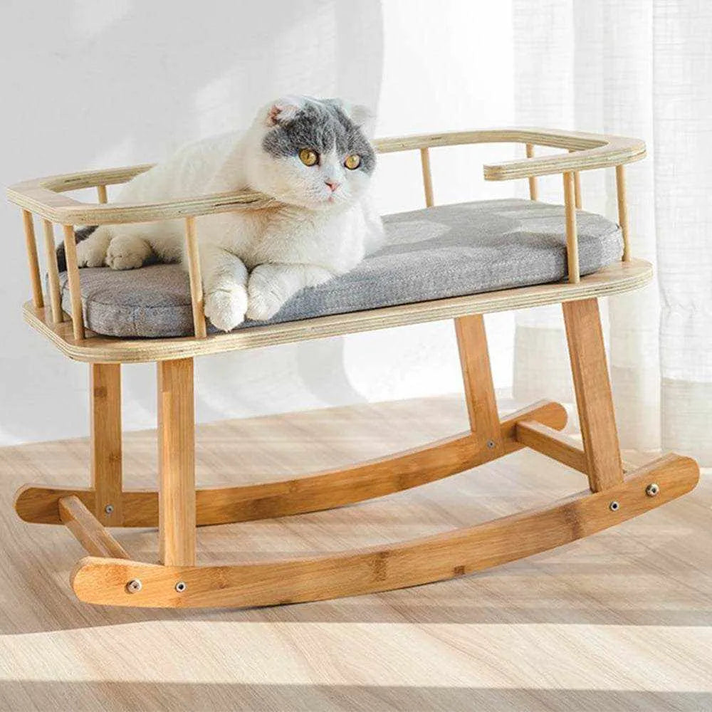 Lit INSTACHEW Rockaby | Canapé en Bambou Élégant avec Coussin Doux pour Chats et Chiens